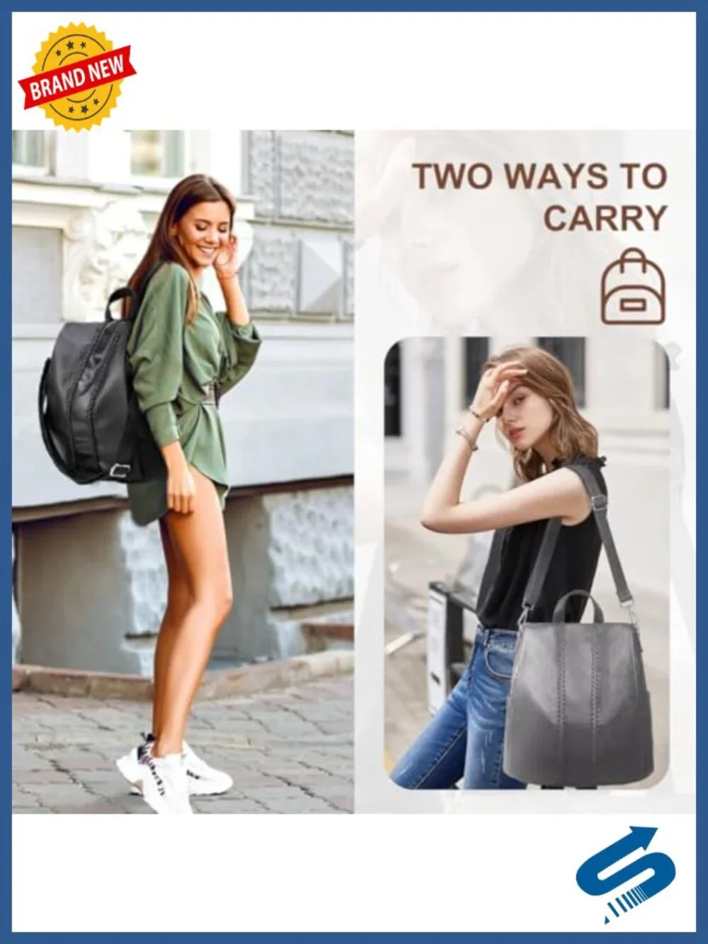 Vintage Faux Leather Anti-Theft Backpack Women 3 Ways Carry